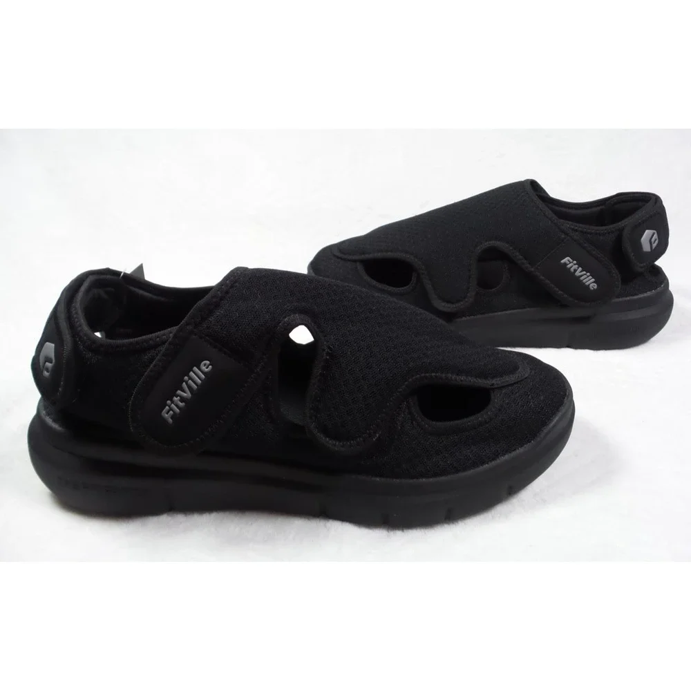 FitVille Shoes Mens Size 12.5 Wide Width Black EasyTop Recovery Sandals NWOB